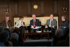Panel members included John F. Haught, PhD; Ilia Delio OSF, PhD; John Grim, PhD; and Kathleen Duffy, SSJ, PhD. The discussion was moderated by Frank Frost, PhD, director of the Teilhard de Chardin Project.
